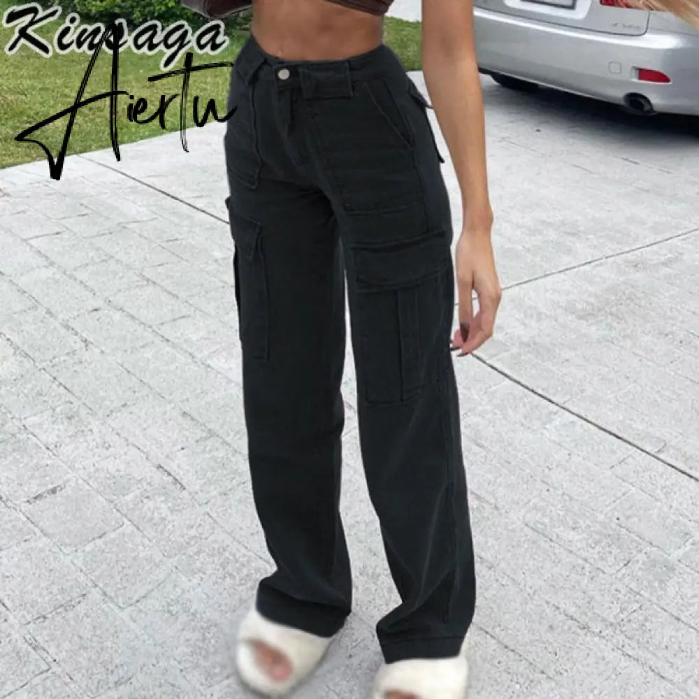 Y2K Low Rise Staright Cargo Jeans Wrap Belt Retro Denim Pants Ruched Drawstring Women Denim Trousers Street Indie Aesthetic Jean Aiertu