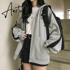 Zip Up Sweatshirt Spring Autumn Jacket Clothes oversize Hoodies Women plus size Vintage Pockets Long Sleeve Casual Large Coats Aiertu