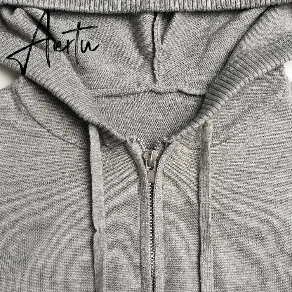 Zipper Lace-up Hoodies+Pant Sets 2023 Women Slim-fit Solid Cardigan Street Temperament Casual Femme Sweatshirt Suits Aiertu